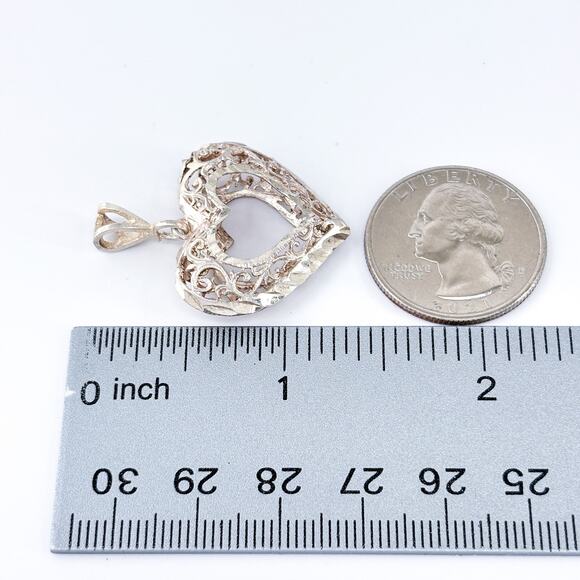 Vintage Sterling Silver 925 Filigree Heart Pendant - Picture 7 of 10